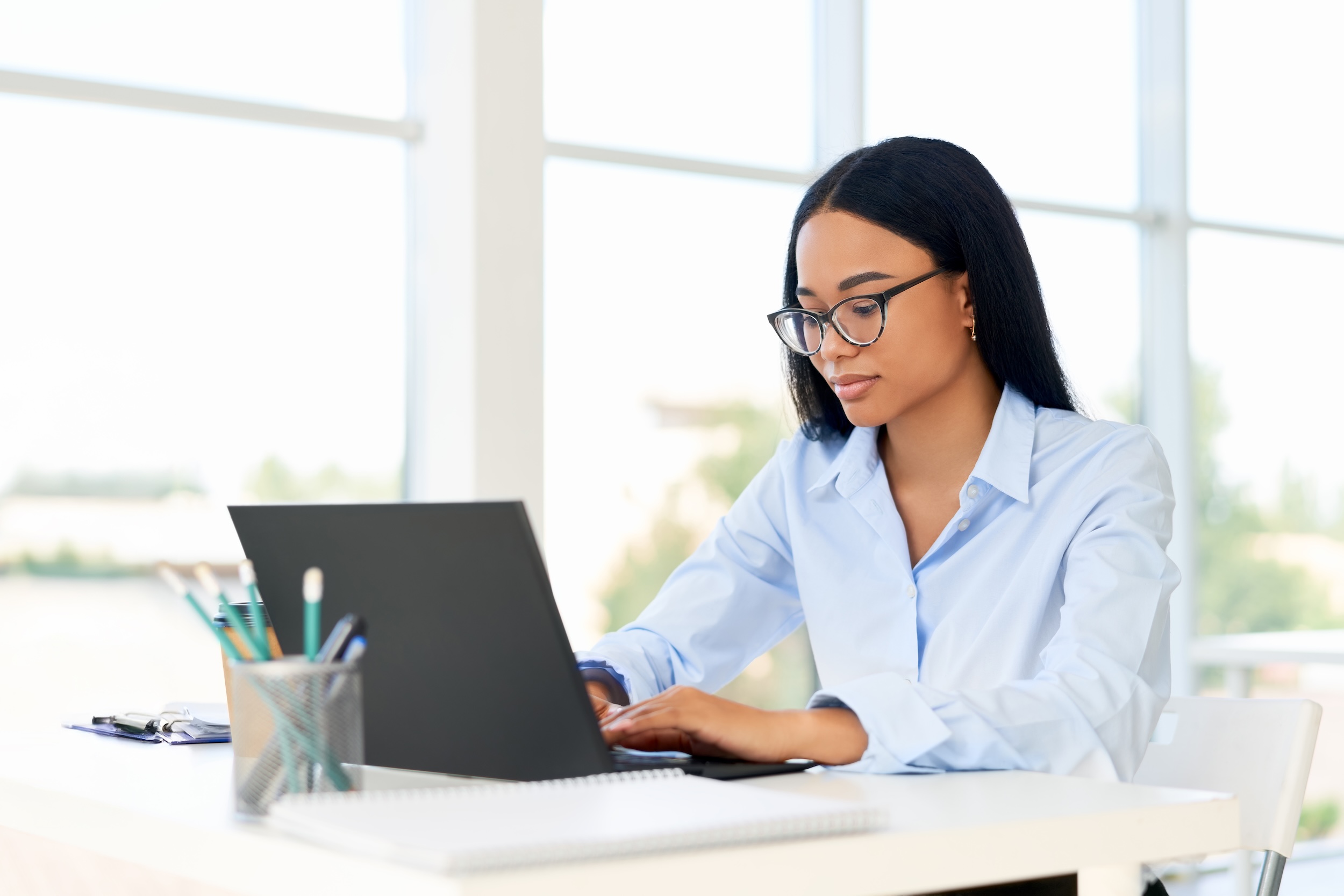 Court reporter works on legal transcription